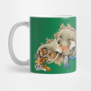 elephant holding floral branch Mug